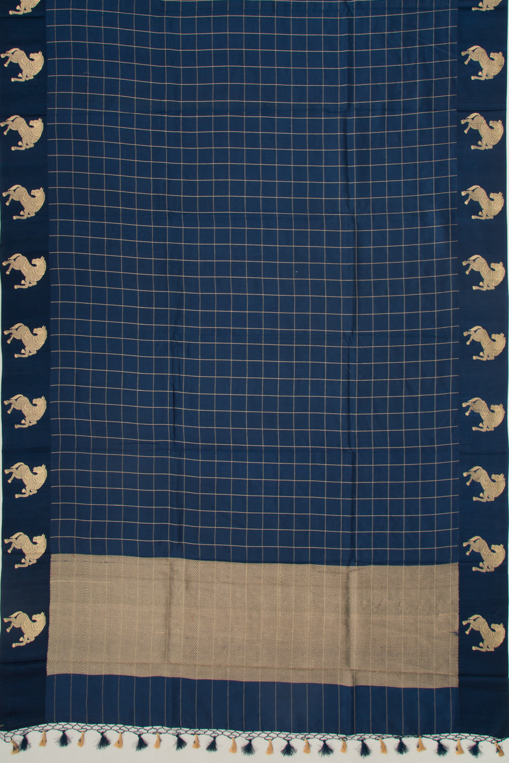 Banarasi Silk Katan Checks Dark Blue Saree