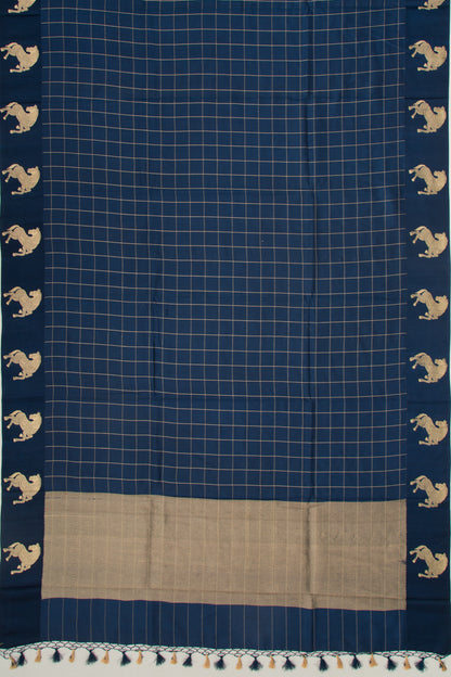 Banarasi Silk Katan Checks Dark Blue Saree