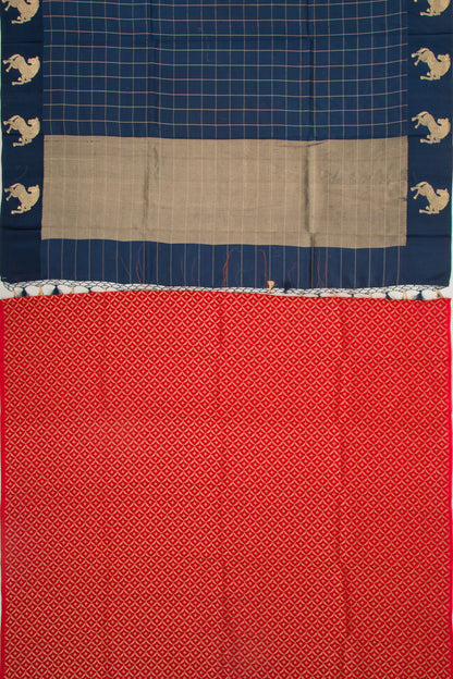Banarasi Silk Katan Checks Dark Blue Saree