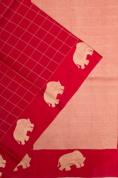 Banarasi Silk Katan Checks Red Saree
