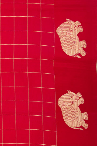 Banarasi Silk Katan Checks Red Saree