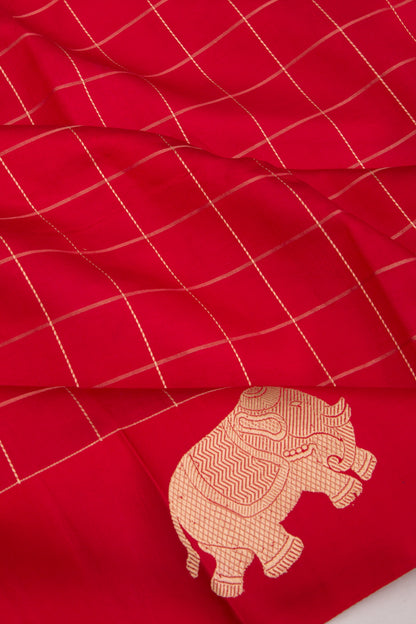 Banarasi Silk Katan Checks Red Saree