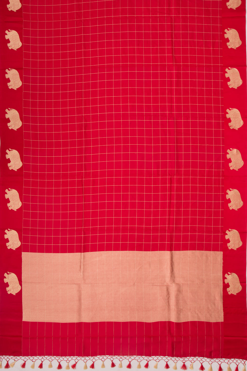 Banarasi Silk Katan Checks Red Saree
