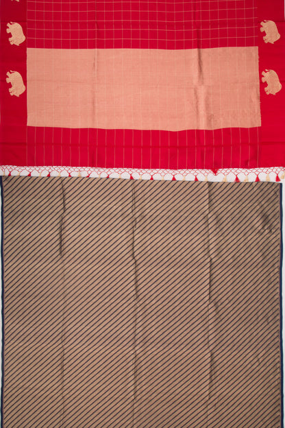 Banarasi Silk Katan Checks Red Saree