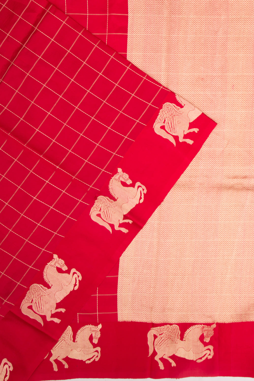 Banarasi Silk Katan Checks Red Saree