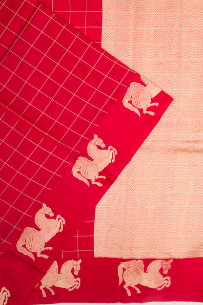 Banarasi Silk Katan Checks Red Saree