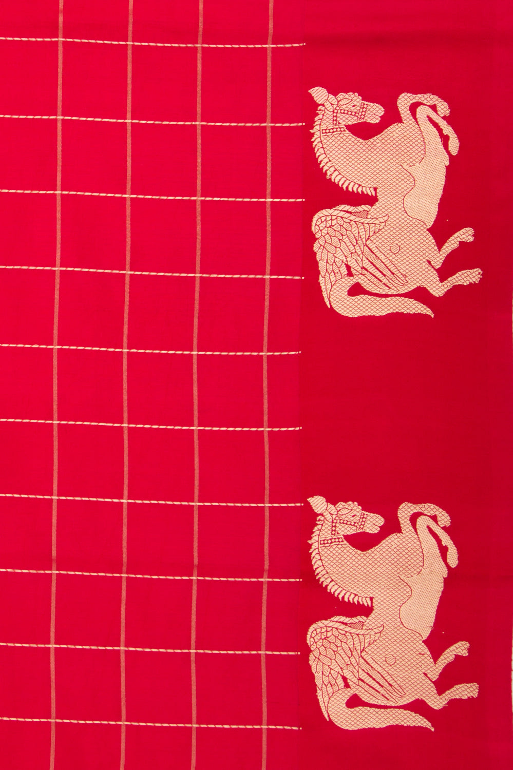 Banarasi Silk Katan Checks Red Saree