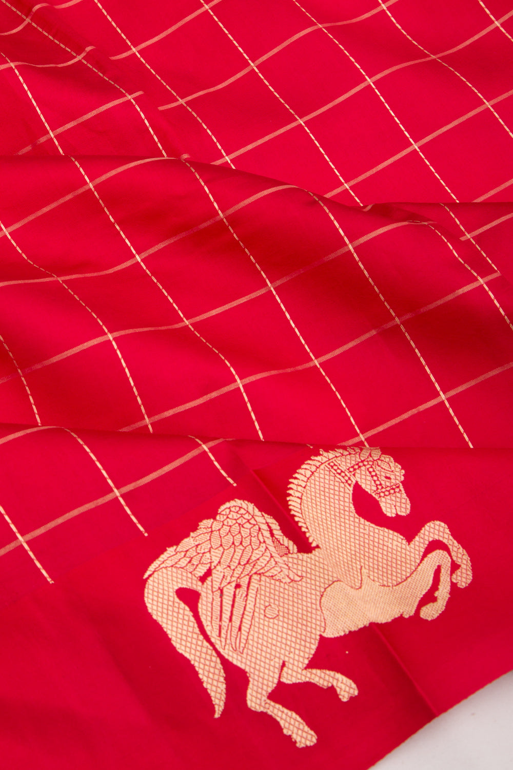 Banarasi Silk Katan Checks Red Saree