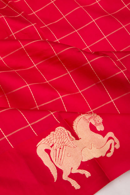 Banarasi Silk Katan Checks Red Saree