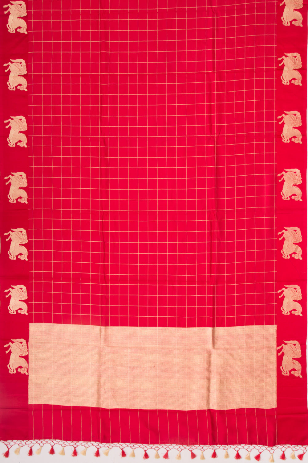 Banarasi Silk Katan Checks Red Saree