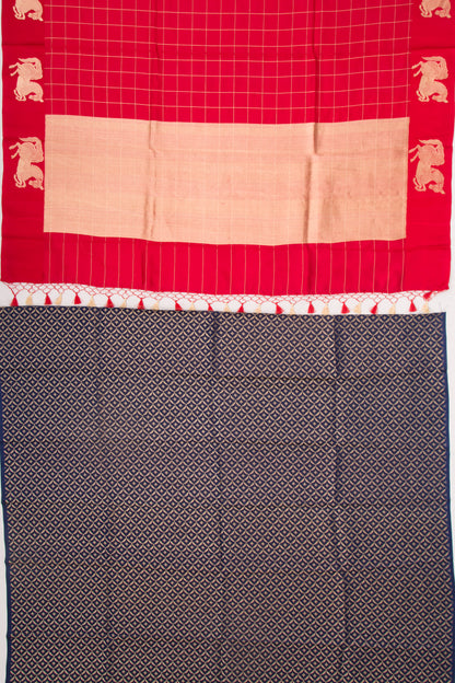 Banarasi Silk Katan Checks Red Saree