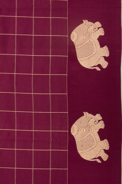 Banarasi Silk Katan Checks Burgundy Saree