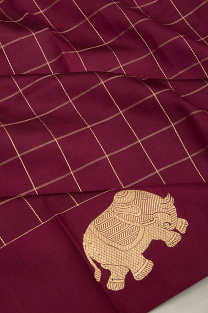 Banarasi Silk Katan Checks Burgundy Saree