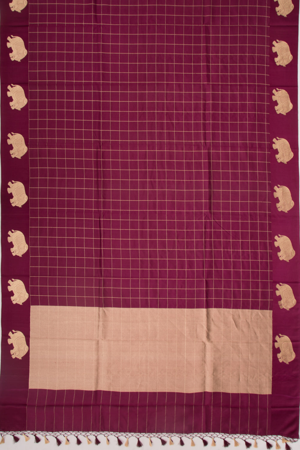 Banarasi Silk Katan Checks Burgundy Saree