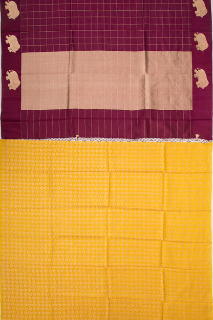 Banarasi Silk Katan Checks Burgundy Saree