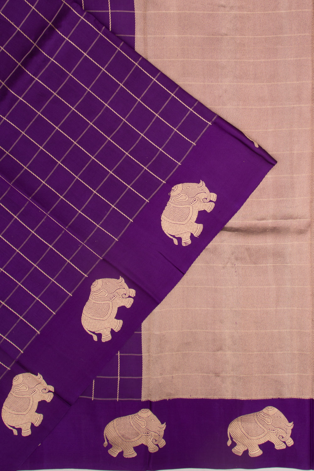 Banarasi Silk Katan Checks Violet Saree