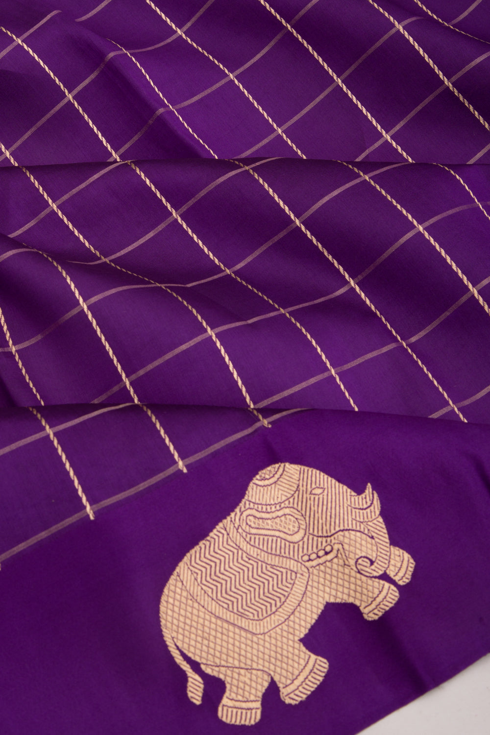 Banarasi Silk Katan Checks Violet Saree