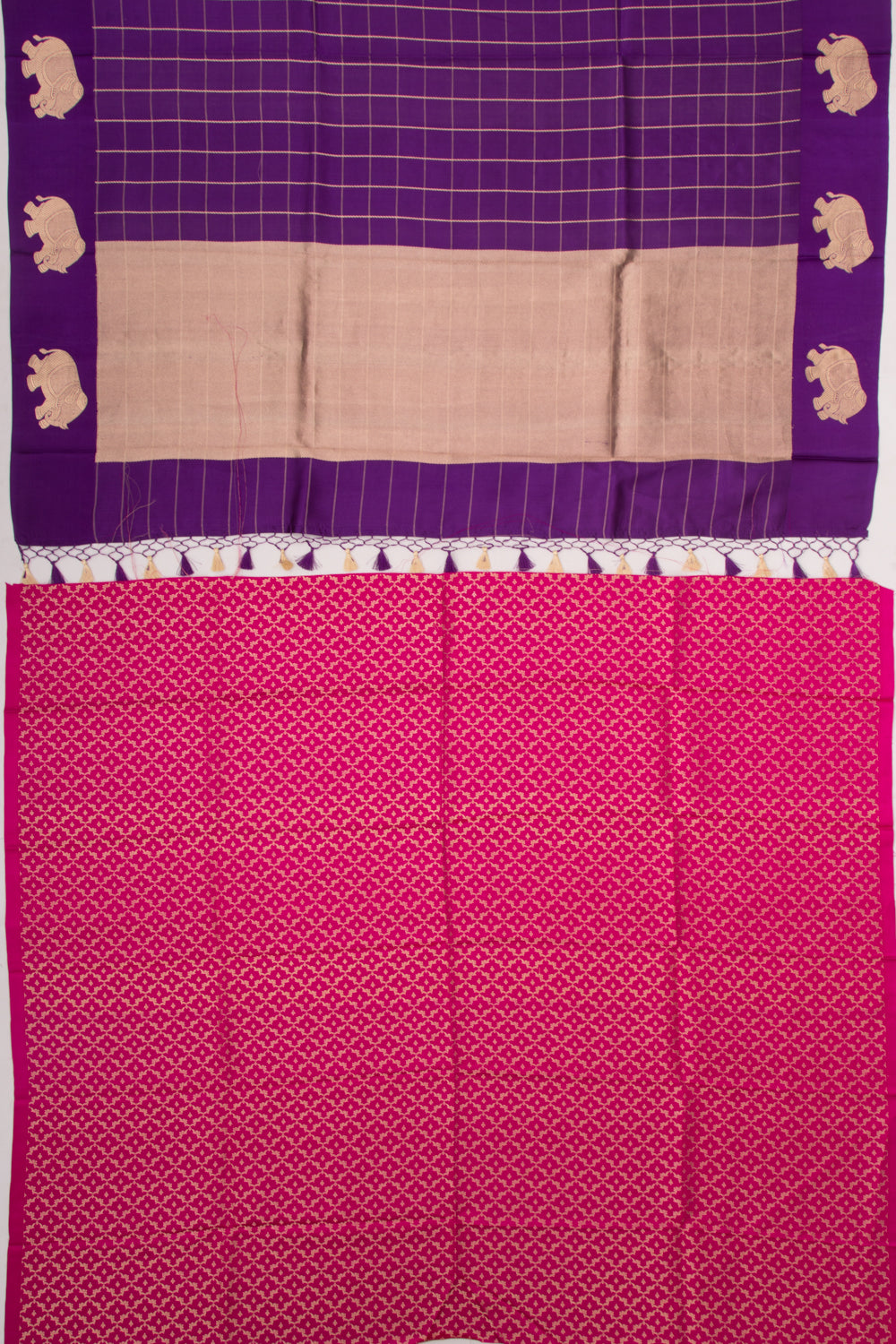 Banarasi Silk Katan Checks Violet Saree