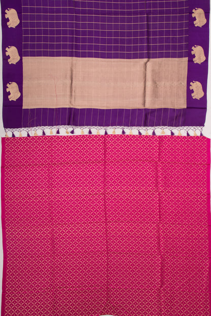 Banarasi Silk Katan Checks Violet Saree