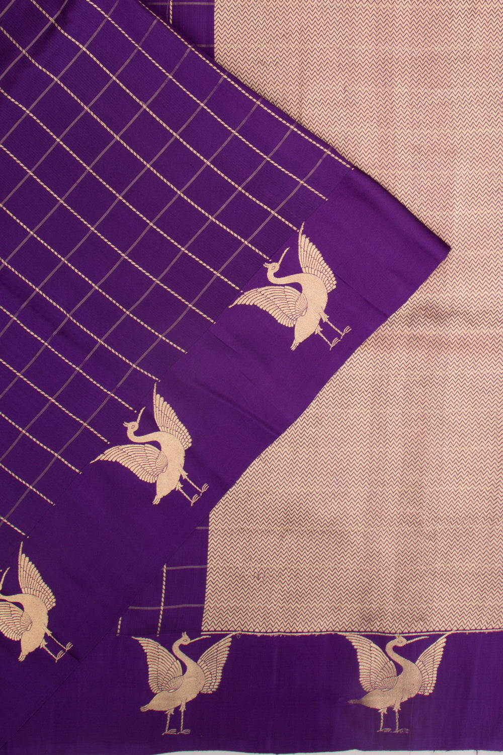 Banarasi Silk Katan Checks Violet Saree