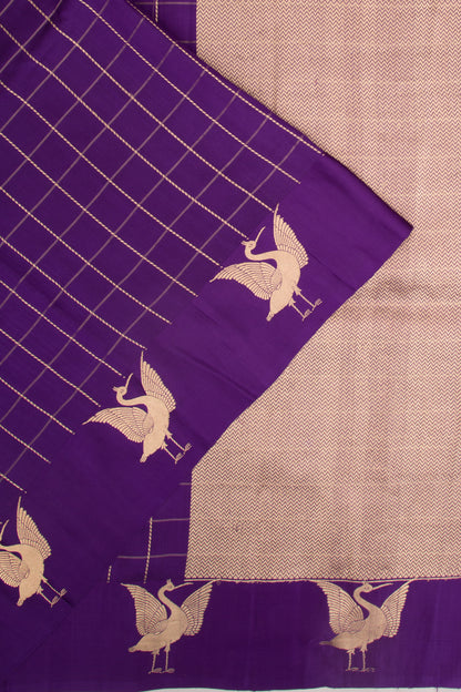 Banarasi Silk Katan Checks Violet Saree