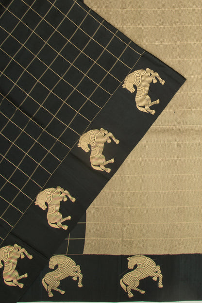 Banarasi Silk Katan Checks Black Saree