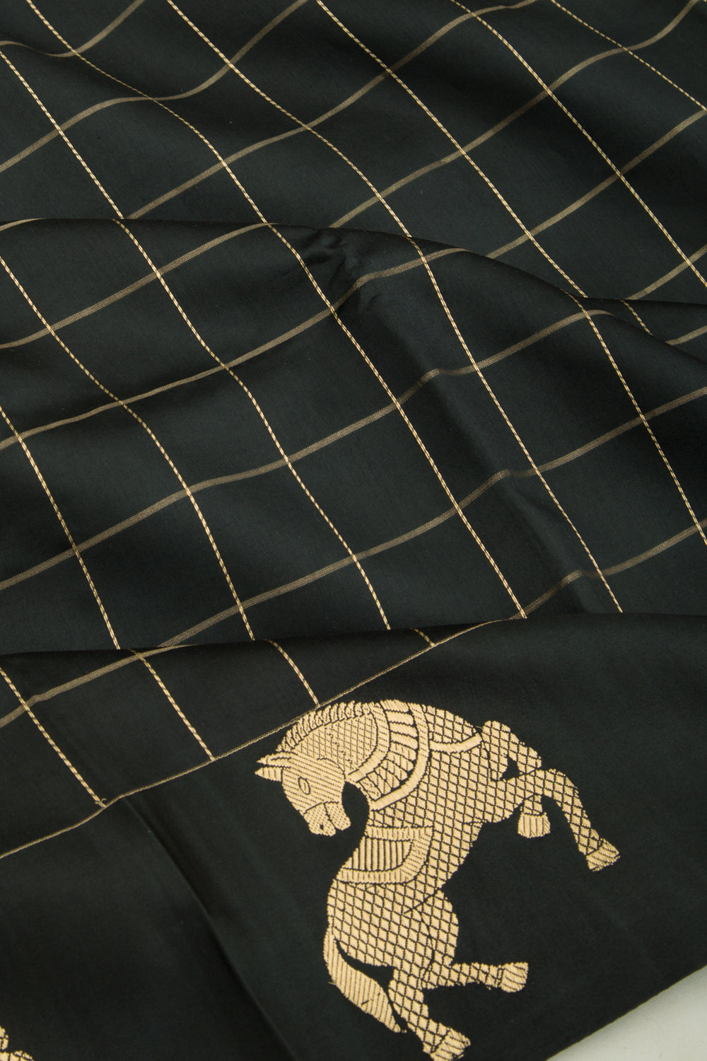 Banarasi Silk Katan Checks Black Saree