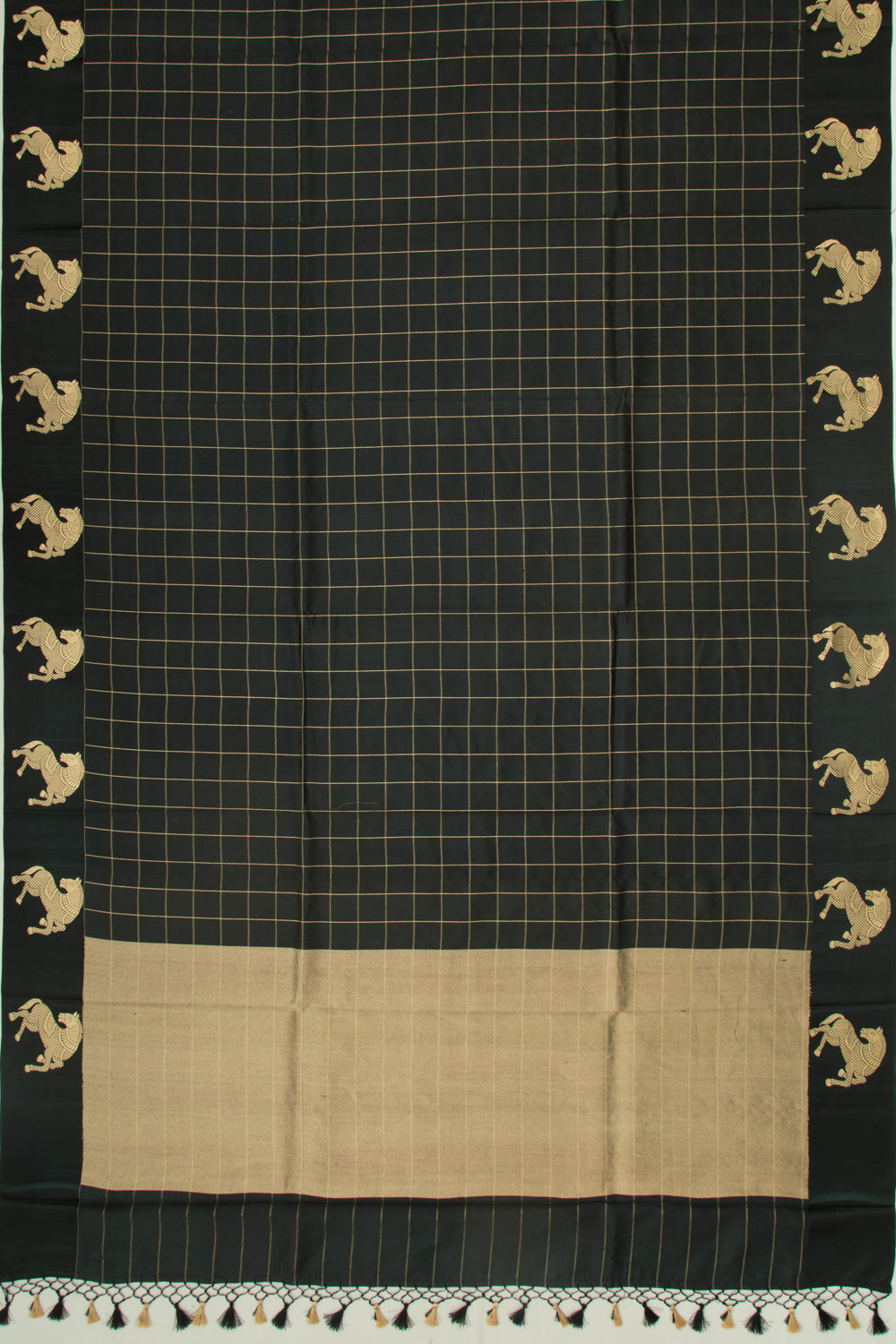 Banarasi Silk Katan Checks Black Saree