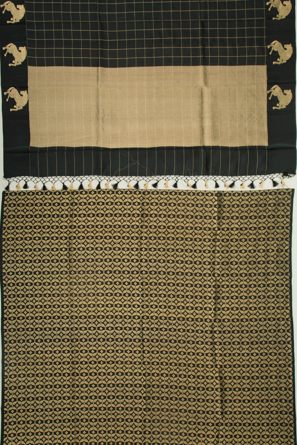 Banarasi Silk Katan Checks Black Saree