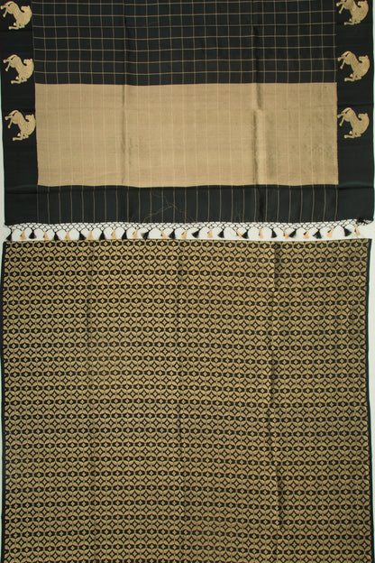 Banarasi Silk Katan Checks Black Saree