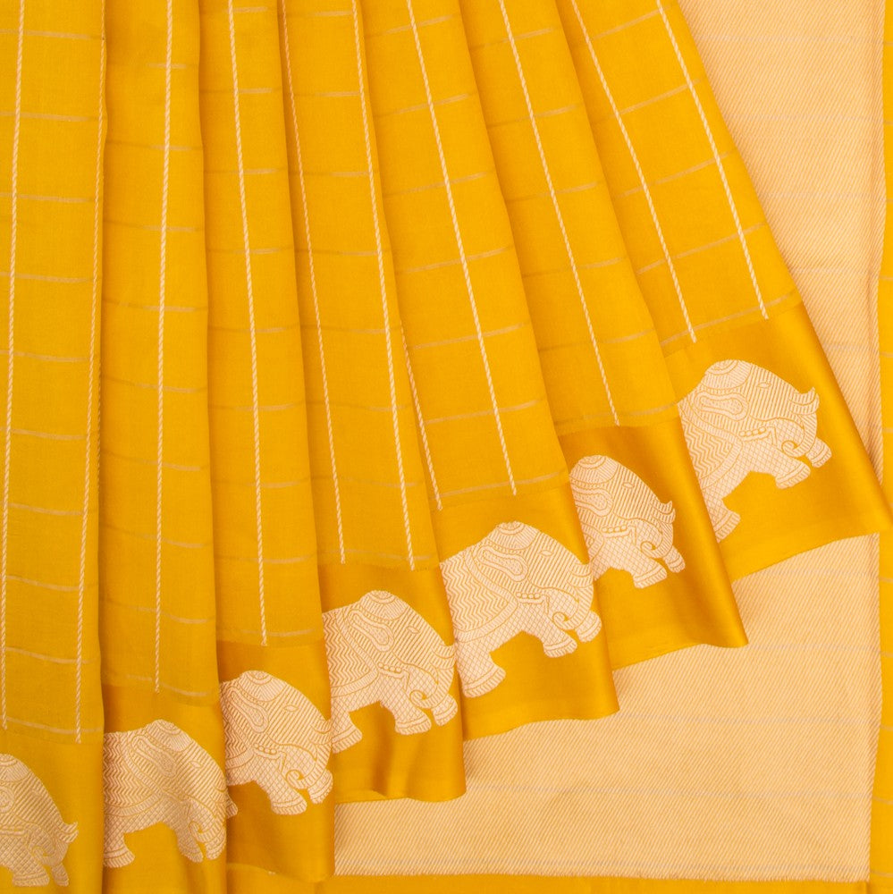 Banarasi Silk Katan Checks Yellow Saree