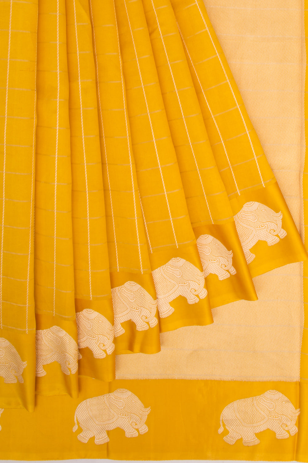 Banarasi Silk Katan Checks Yellow Saree
