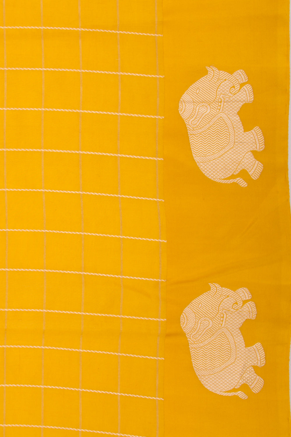 Banarasi Silk Katan Checks Yellow Saree