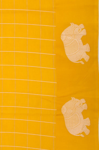 Banarasi Silk Katan Checks Yellow Saree