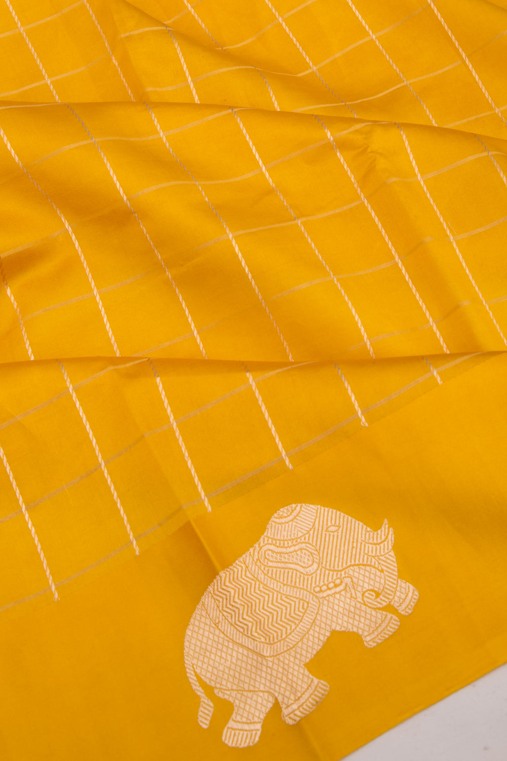 Banarasi Silk Katan Checks Yellow Saree
