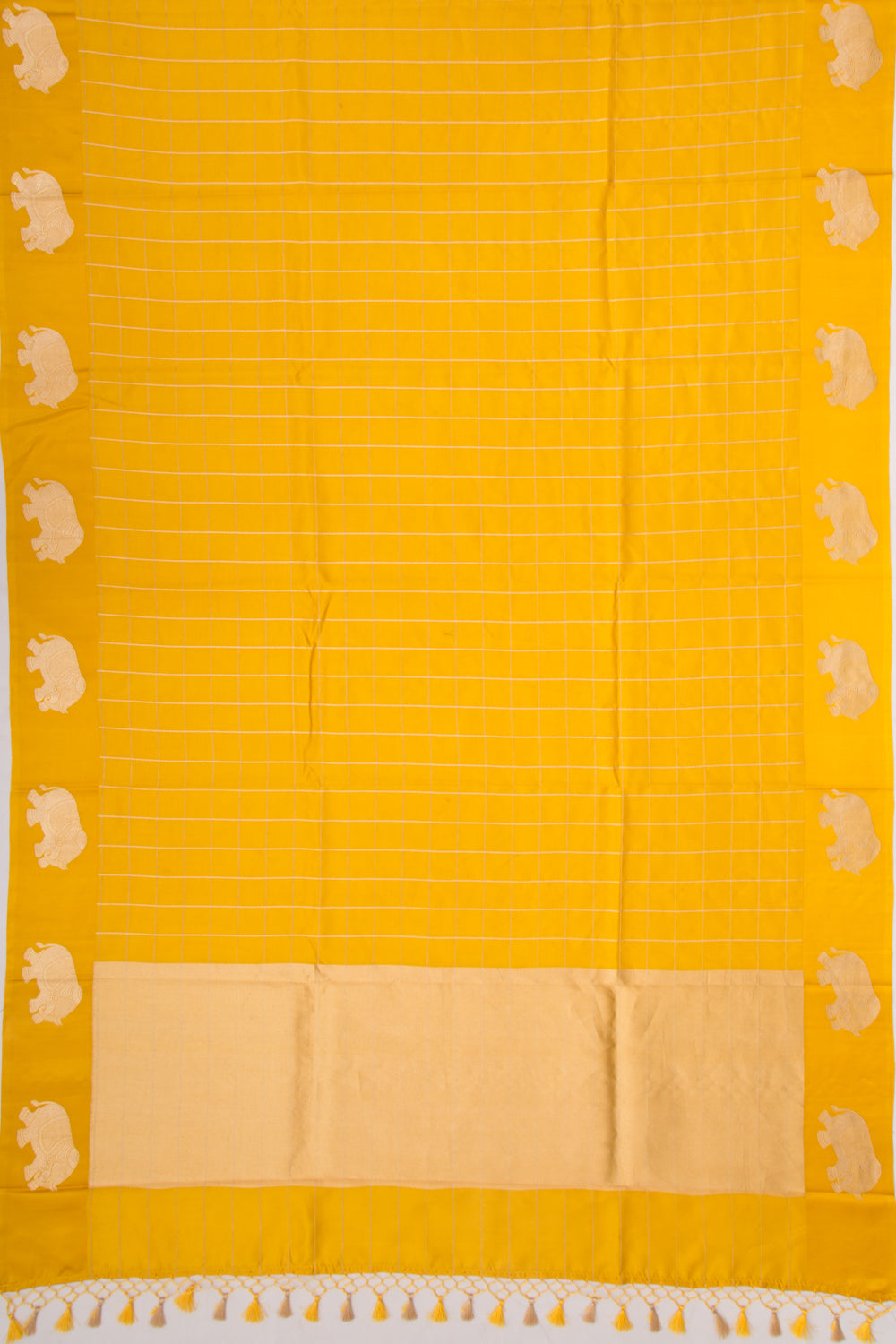 Banarasi Silk Katan Checks Yellow Saree