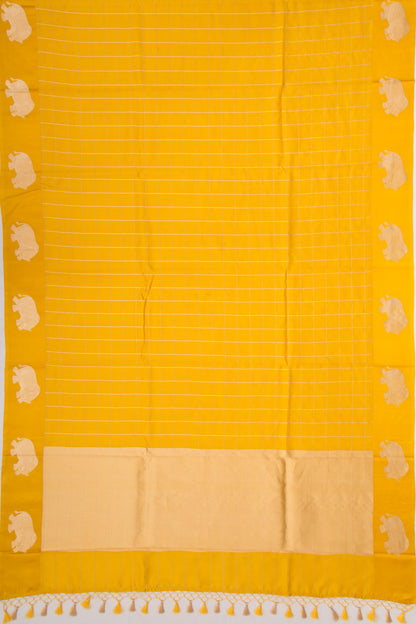 Banarasi Silk Katan Checks Yellow Saree