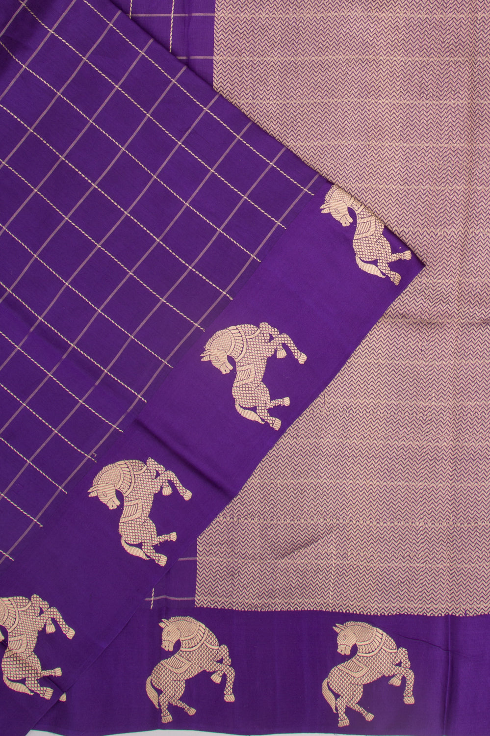 Banarasi Silk Katan Checks Violet Saree