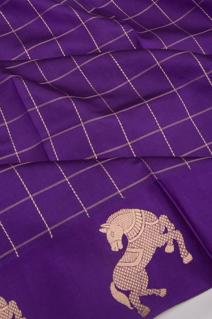 Banarasi Silk Katan Checks Violet Saree