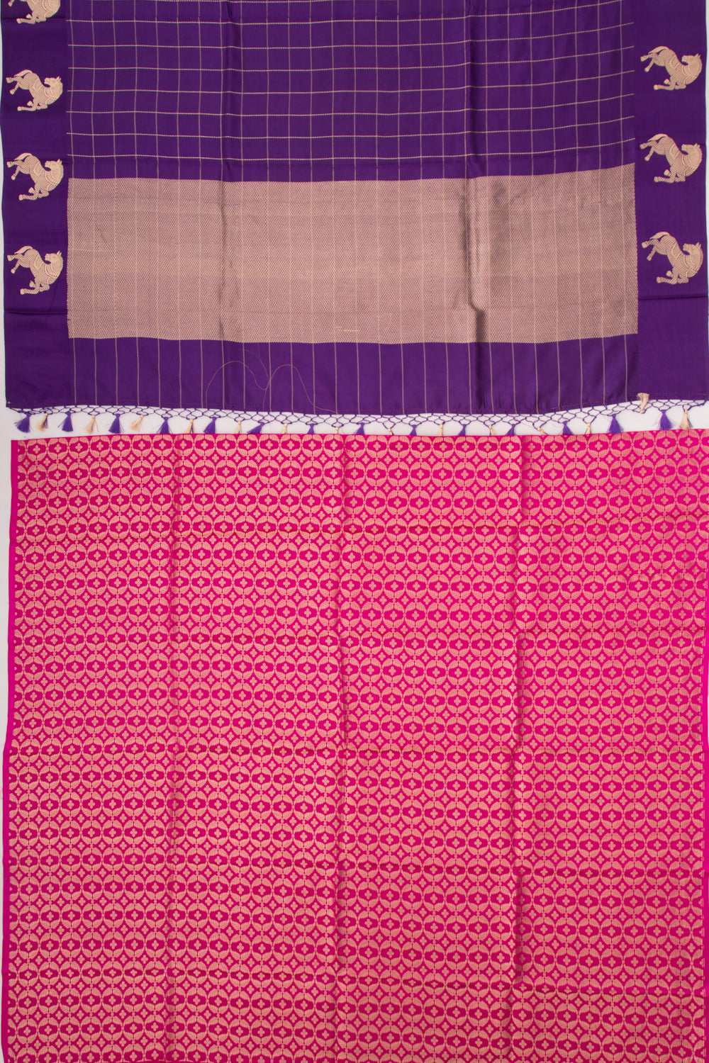 Banarasi Silk Katan Checks Violet Saree