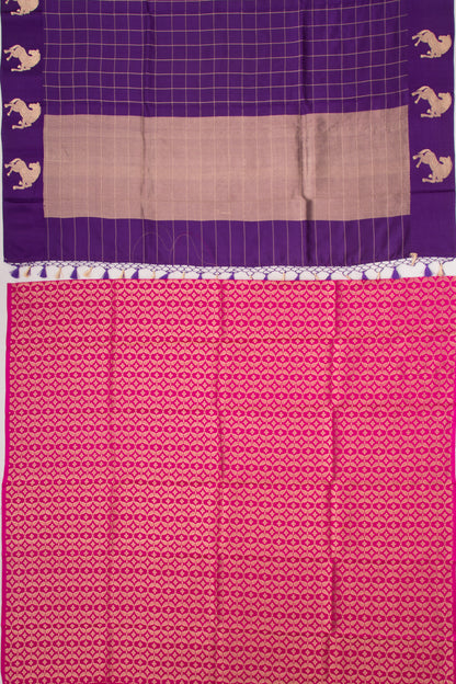Banarasi Silk Katan Checks Violet Saree