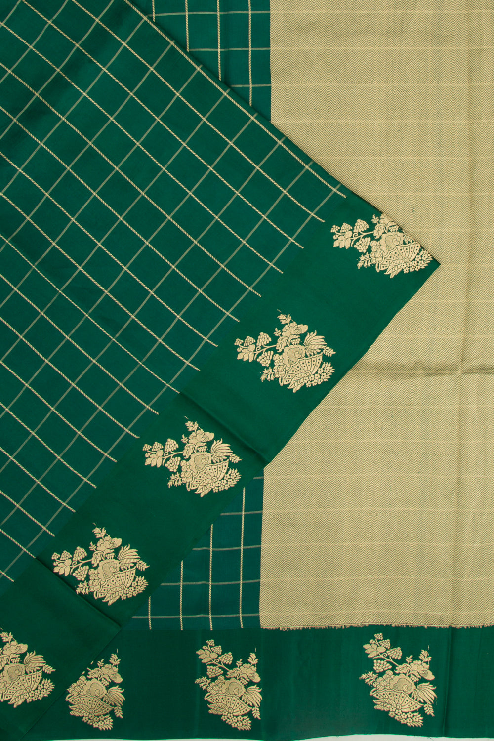 Banarasi Silk Katan Checks Green Saree