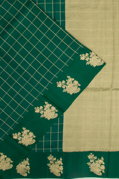 Banarasi Silk Katan Checks Green Saree