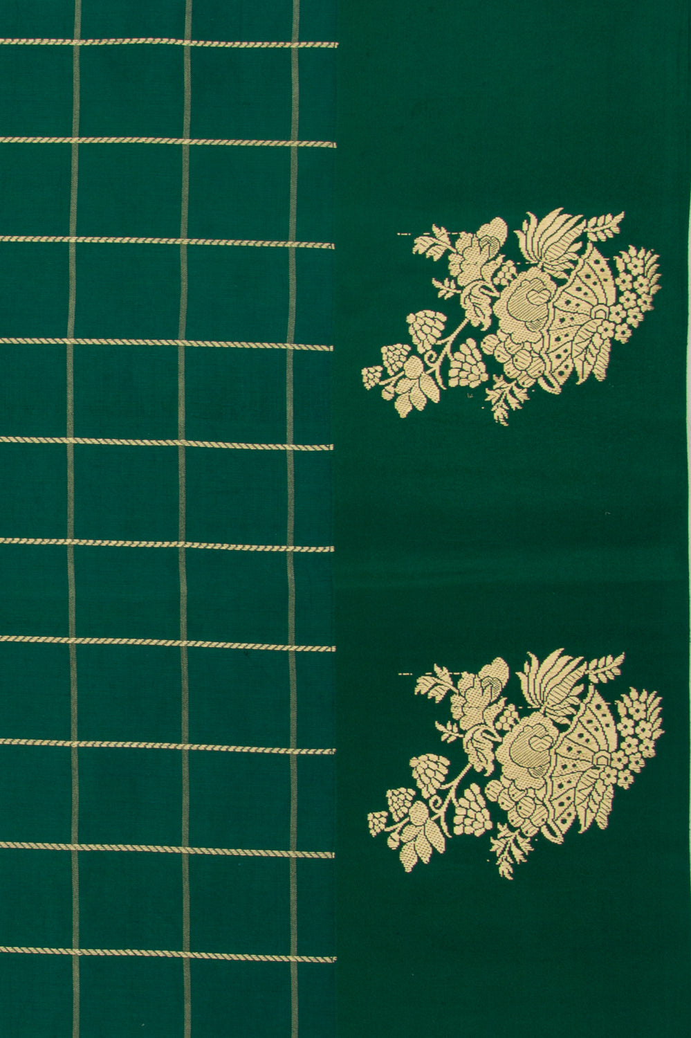 Banarasi Silk Katan Checks Green Saree