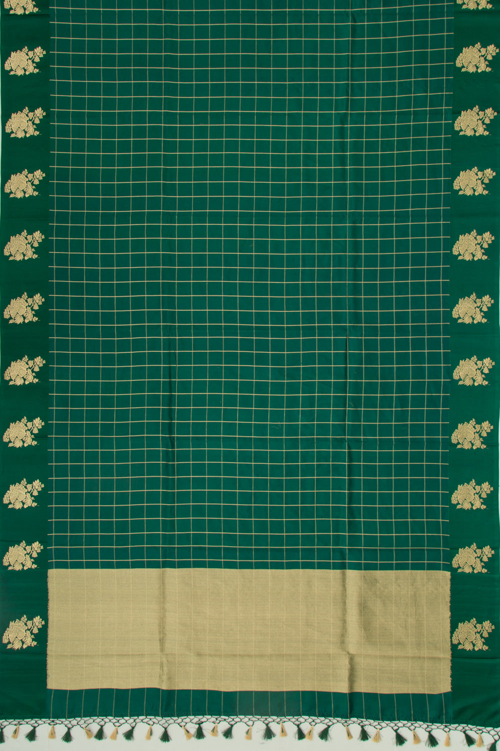 Banarasi Silk Katan Checks Green Saree