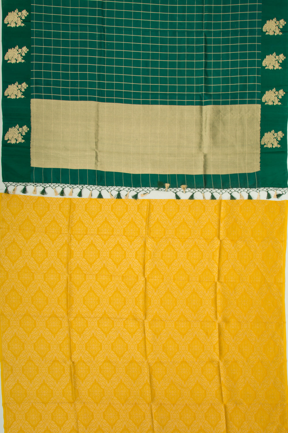 Banarasi Silk Katan Checks Green Saree