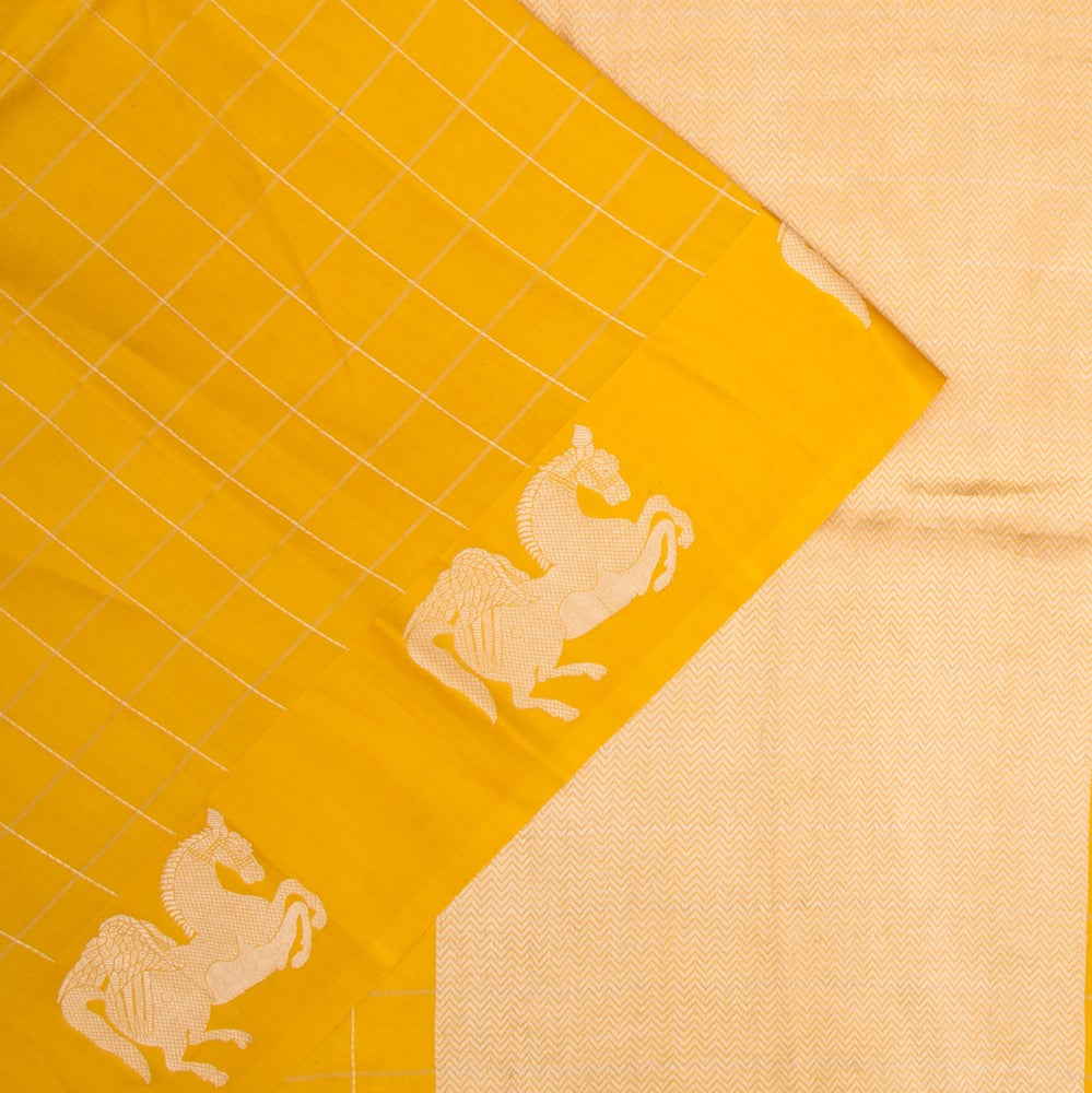 Banarasi Silk Katan Checks Yellow Saree
