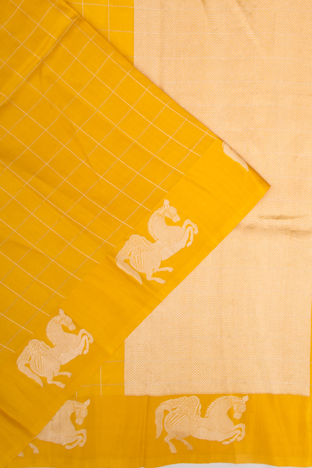 Banarasi Silk Katan Checks Yellow Saree