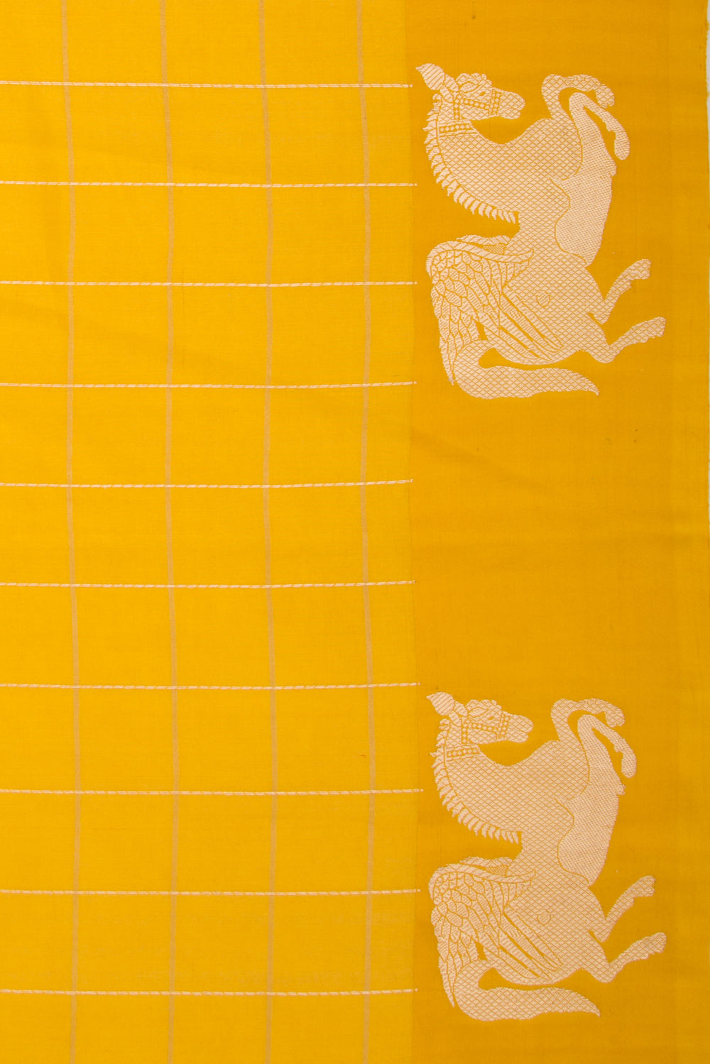 Banarasi Silk Katan Checks Yellow Saree