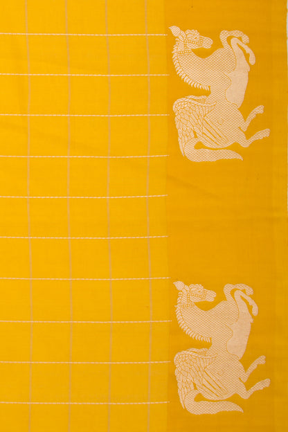 Banarasi Silk Katan Checks Yellow Saree